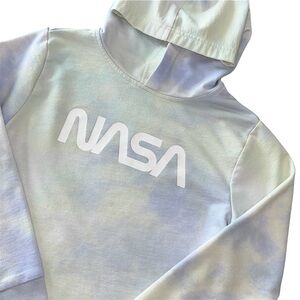 NASA Kids White Graphic Logo Tie Dye Long Sleeve Hoodie Sweatshirt Sz L (10-12)